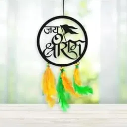 DALLI NESH NATURE WOOD Jai Shree Ram Hanging Ornament, Traditional Indian Style, Indoor Decorative Car Dashboard Ornament with Feathers-picture-29