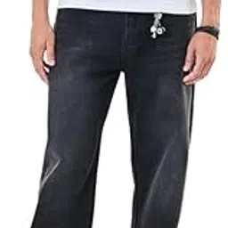 snitch Men Jeans | Baggy Fit Relaxed Wide-Leg Design | Durable Cotton Blend with Medium Stretch & Light Fading | Casual Wear for All Seasons | Black-picture-29