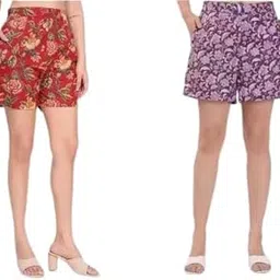 Aanvi Kurti Women's Floral Print Shorts, High Waist, Pockets, Casual Wear-image-53