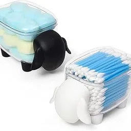ABOUT SPACE Sheep Shape Acrylic Cotton Swab Display Storage Organizer- Multipurpose QTip Paper Clip Cotton Ball Cosmetic Holder for Home Office Dresser - Pack of 2- Black & White-picture-18