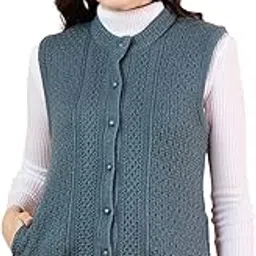 Women's Full Sleeve Round-Neck Knitted Sweater, Button Front, Cable Knited-image-8