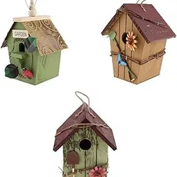 Bnf® 3Pcs Wooden Natural Wood Bird House Birdhouse Feeder Hut for Garden Outside | Home & Garden | Yard, Garden & Outdoor Living | Bird & Wildlife Accessories | Birdhouses-picture-14