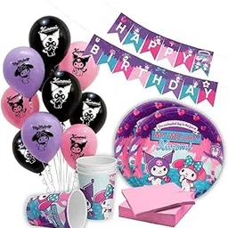 Wanna Party 51PCS-Kuromi Birthday Decoration Items, My Melody Party Decorations Set Include Banner, Balloons, Plates, Cups and Tissues for Girls Kuromi Theme Party-picture-35