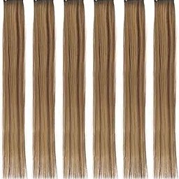 Sanas Hair Highlights 6Pcs Streak Coloured Extension Festival Party Highlighter for Women and Girls Long Straight Colour Strips Artificial 6Pcs (Blonde)-picture-48