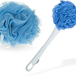 CareDone Bath Loofah Duo Pack - Loofah Sponge and Loofah Brush With Plastic Handle | Loofah for Bathing for Women & Men. (Blue-HandleBackLoofah+RoundSponge)-picture-56