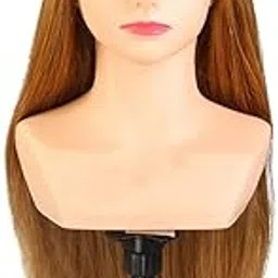 OSEN Real Human Hair Shoulder Dummy For Hair Practice all purpose With Clamp Stand | 32 Inch long Hair Dummy for Hair Styling Practice Spl For Dye/Tong/Braiding/ (Dark Golden)-picture-44