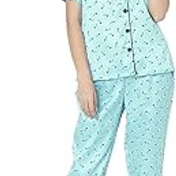 smarty pants Women's Silk Satin Green Color Floral Print Night Suit.-picture-6