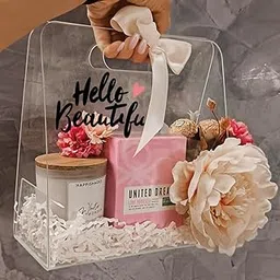 Clear Acrylic Gift Hamper Bag ONLY, Portable, Reusable - 9 x 9 x 4 Inches | Ideal for Wedding, Special Occasion Gifting & handmade Gifts | Diwali | Valentines Day | Stylish-picture-17