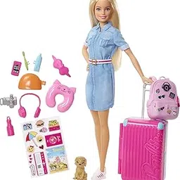 Barbie Blonde Pop en Reisset met Accessoires - Inclusief Puppy, Bagage, Stickers en 10+ Accessoires - Cadeau voor Kinderen Van 3 tot 7 Jaar-image-76