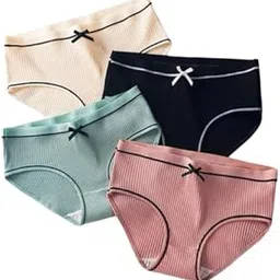 Women's Cotton Blend Hipster Panties, Ribbed Design with Bow Detail, Pack of 3, Multicolour-picture-31