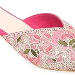 v-walk BIG SIZE Women's Slip-Ons Floral Embroidered Ethnic Block Heel jutis sandals | Ethnic Jutis, Festive Occasions Jutis for Women | Heel Height: 1 Inches-picture-14