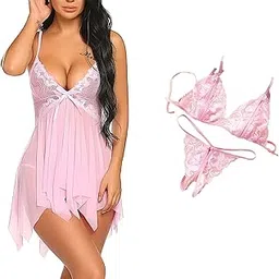 Baby Doll Lingerie Set Pack of 2 Sleepwear Dress for Women/Ladies/Girls Nightwear with G-String-picture-10