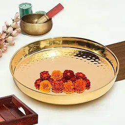 Pure Source India Brass Hammered Thali/Tray, Pooja Thali, 1-Piece, Gold, Round, Pack of 1 (10 inch)-picture-19