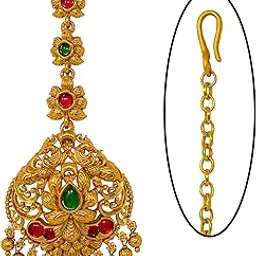 nagneshi art Traditional Gold-Plated Maang Tikka with Floral Design | Bridal & Festive Hair Accessory 16179-picture-20