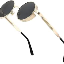 rewill Rewil Steampunk Retro Round Sunglasses For Man Vintage UV400 Protection Goggles Women Matel Frame Outdoor Black-picture-51