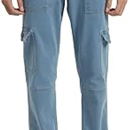 Blue Relaxed Fit Cargo Jeans Pant for Men Stretchable Stylish Breathable Fabric-image-4