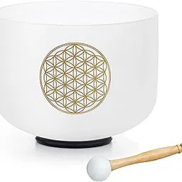 Hye-eun 528HZ 8 Inch C Note Flower of Life Crystal Singing Bowl Sound Healing Meditation Crystal Bowl Sound Bath Bowl Sound Bath Singing Bowl (Gold without bag)-picture-12