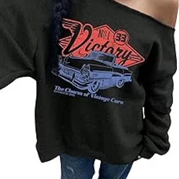 sxv style Victory Casual Loose Off Shoulder Vintage Car Print Thick Hoodie Sweatshirt-picture-36
