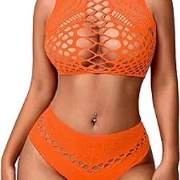 girlfriend Womens Fishnet Lingerie for Women Sexy Two Piece Lingerie Set Stripper Outfit for Wife, Women Wedding Valentine Special Night Occasion Festival Honeymoon image 1