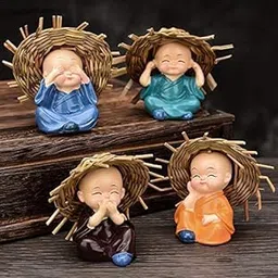 nrson NRSON® Set of 4 Baby Hat Monk Buddha Idols Showpiece for Car Dashboard/Home Décor Decoration & Gifting Purpose-picture-50