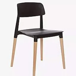 Deal Dhamaal Stacking Arm Less Molded ABS Plastic Dining Chair with Wooden Legs for Living Room, Cafeteria Chair, Canteen Chair, Outdoor Chair, Side Chair in Black Color-picture-50