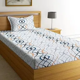 NHD HOME Premium Cotton Printed Single Bedsheet with One Pillow Cover for Coat/Diwan/ 4x6 Bed 180 Tc (150x225 cm, White & Grey Striped) बेडशीट-image-15
