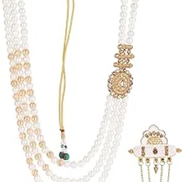 jiyanshi fashion Dulha groom sherwani Necklace/Moti Mala for Men for wedding | Groom Mala and Brooch Set…-picture-14