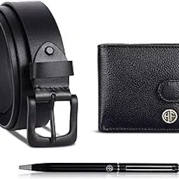 hammonds flycatcher Men's Genuine Leather Belt Wallet Combo with a Ball Pen Cum Stylus, Valentine's Gift for Boyfriend and Husband - Birthday Gift for Boyfriend Unique, Black-picture-27