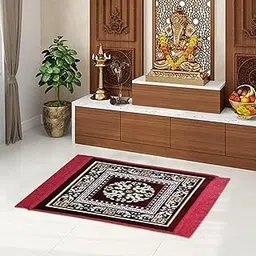 STATUS Multipurpose Pooja Prayer Mat 18x18 inch Pooja Assan (MEHROON) image 1
