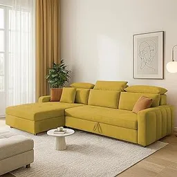 Casaliving Gagnon LHS 4 Seater L Shape Corner Sofa Cum Bed for Living Room (Yellow Fabric) Premium Fabric Sofa-picture-30