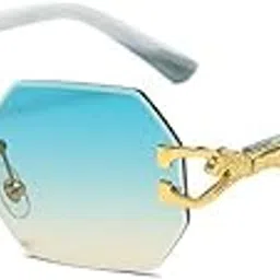 elaccent Retro Octagonal Sunglasses – Wood Grain & Leopard Temple, UV Protection for Men & Women-picture-53
