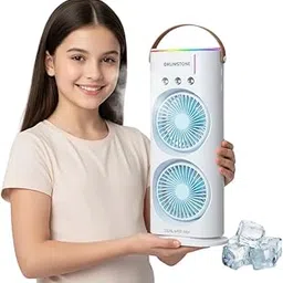 Drumstone (𝐒𝐩𝐞𝐜𝐢𝐚𝐥 𝟏𝟓 𝐘𝐞𝐚𝐫𝐬 𝐖𝐚𝐫𝐫𝐚𝐧𝐭𝐲) Portable Mist Fan Mini Air Cooler with Dual Misting Outlets, 7-Color LED Light, USB Rechargeable, Adjustable Airflow, Personal Humidifier-picture-28