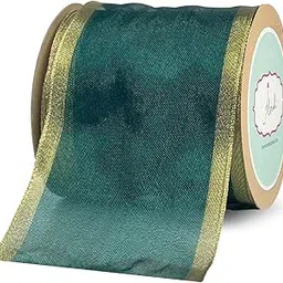 Meraki Cards Sheer Emerald Green Ribbon with Gold Satin Edges, Wired Edge – Elegant Decorative Ribbon for Gift Wrapping, Floral Arrangements, Wedding Décor & Crafts (63mm, 5 Yards)-picture-17