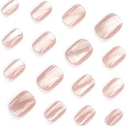 Cat Eye False Nails – Press-On Nails with Gradient Magnetic Effect – 24PCS Reusable Oval Fake Nails with Adhesive Tabs – Salon Look in Minutes (FN_4)-image-1