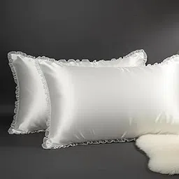 Sleepy Threads Ruffle Satin Pillow Covers | Pack of 2 | Soft & Smooth White Pillow Cases for Hair & Skin | 800 TC Envelope Closure Decorative Pillow Covers for Sofa, Bedroom, Diwan & Couch-27x18 Inch-picture-23
