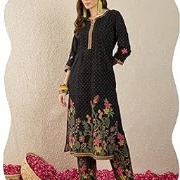indo era Women's Pure Cotton Ethnic Motifs Printed Straight Kurta & Pant Set (IESTR11921)-picture-21