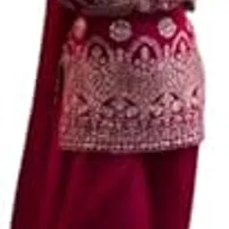 injofash Women's Vichitra Silk Printed & Embroidered V-Neck Kurti with Sharara and Dupatta Set – Full Sleeves, Regular Fit-picture-10