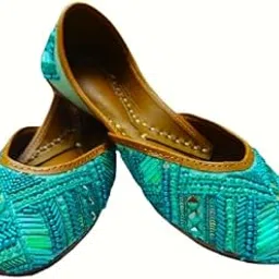 Stylish Fulkari Mojari Jutti for Women, Handmade Indian Footwear, Green Boots-picture-19
