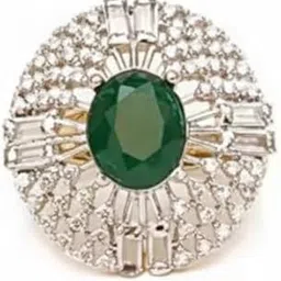 samreen gold Luxury Emerald Cocktail Ring, 18K White Gold, Oval Green Stone with Crystal Halo, Adjustable Size, Contemporary Statement Design-picture-22