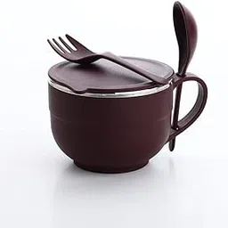 NOHUNT Baby Feeding Bowl with Lid, Spoon & Fork Set, for Feeding & Weaning, Multicolor Soft First Stage Feeding Bowl & Cutlery Set-picture-23