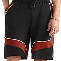 Colourblock: Shadow Blaze Men and Boys Elastic Waistband Drawstring Waist Slogan Printed Cotton Regular Fit Curved Panels Athleisure Lounge Shorts-image-7