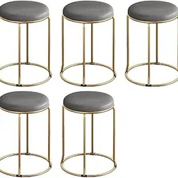 NUTECH IMPEX 18 Inch Round Leather Coffee Shop Milk Tea Shop Bar Stools Versatile Metal Frame for Home, Kitchen Office Modern Design Multi-Purpose Seating Chairs Stylish Décor (Gold+Grey) (5 Pcs) image 1