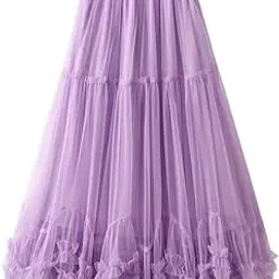 aiza n aizal Women's Tulle Long Skirt – Elastic High Waist Ruffle Hem Fluffy A-Line Mesh Midi Skirt in Multi Solid Colors-picture-30