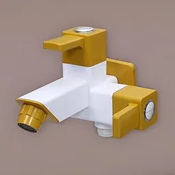 Plantex PTMT EDS-127 2 In 1 Painted Tap For Bathroom With Plastic Wall Flange & Teflon Tap e/ 2-Way Angle Valve With Attachment For Health Faucet (Yellow & White)-picture-10