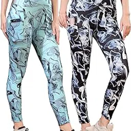 poojaran saree Womens High-Waist Printed Yoga Leggings with Phone Pocket, Smoke Pattern, Athletic Workout Gym Pants, Pack of 2-picture-13