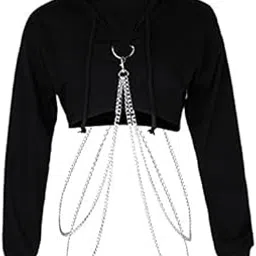 atorse 2xWomen Fashion Long Sleeve Pullover Hoodie Crop Top Metal Chain Sweatshirt M-picture-43