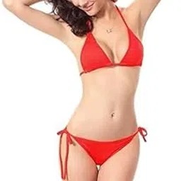 louryn koulyn Women's Neck Bikini Set G-String Tie Side Bottom Triangle Bikini Set (Free Size)-picture-10