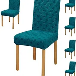 Styleys Elastic Chair Cover Stretch Removable Washable Short Jacquard Dining Chair Cover Protector Seat Slipcover (Pack of 6, Teal, JCMC31)-image-34