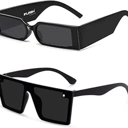 iflash Unisex Square Non-Polarized Sunglasses Black Frame For Men Women Boys Girls Free Size, Pack Of 2 (A7) image 1