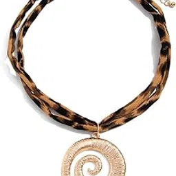 Boho Style Leopard Print Fabric and Spiral Pendant Necklace | Beach Accessory For Women and Girls | Animal Printed Jewelry-image-6